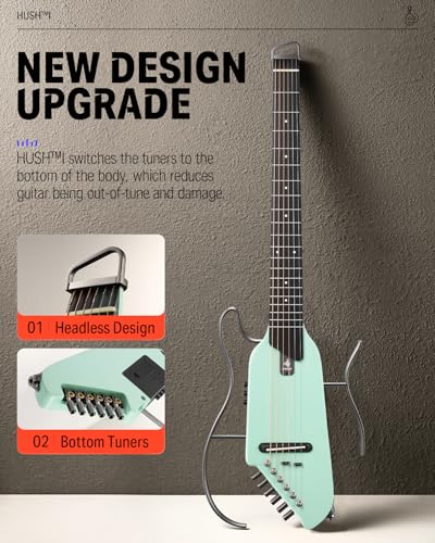 Donner HUSH I Guitar For Travel - Portable Ultra-Light and Quiet Performance Headless Acoustic-Electric Guitar, Mahogany Body with Removable Frames