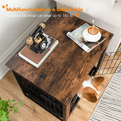 HOOBRO Dog Crate Furniture, 38.6" Large Dog Kennel Indoor, Wooden Cage with Pull-Out Tray