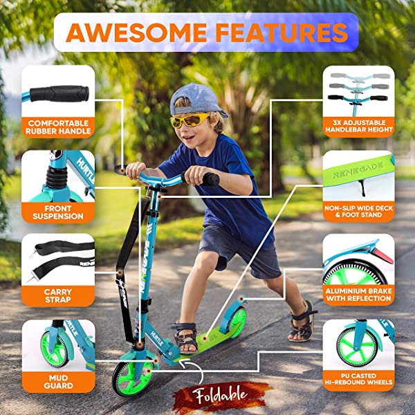 Hurtle Scooter &ndash; Scooter for Teenager &ndash; Kick Scooter &ndash; 2 Wheel Scooter with Adjustable T-Bar Handlebar &ndash