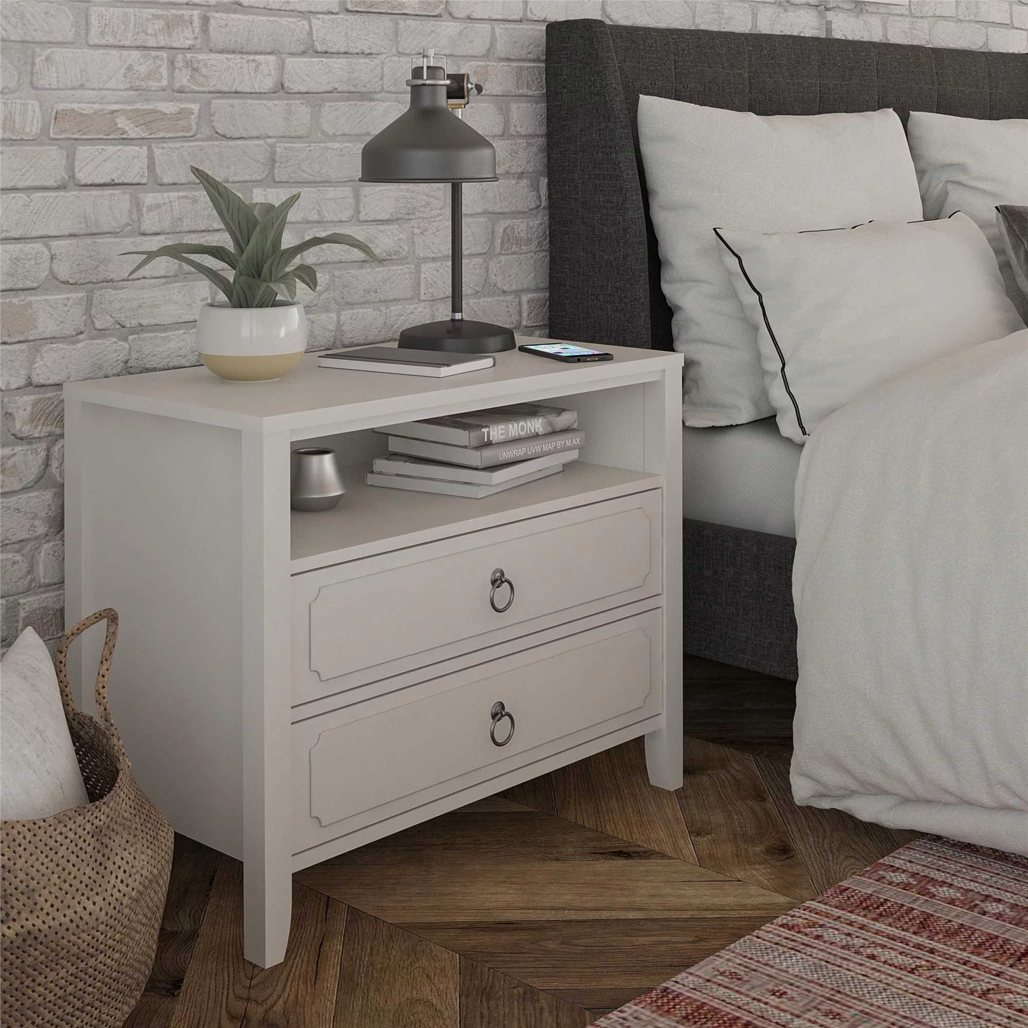Novogratz Her Majesty 2 Drawer Nightstand, Soft White - Radiant Selections