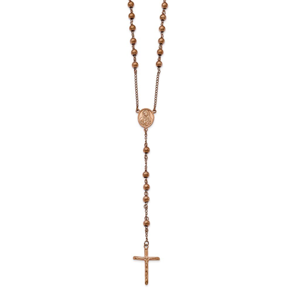 30" Stainless Steel Polished Pink Plated Rosary Necklace