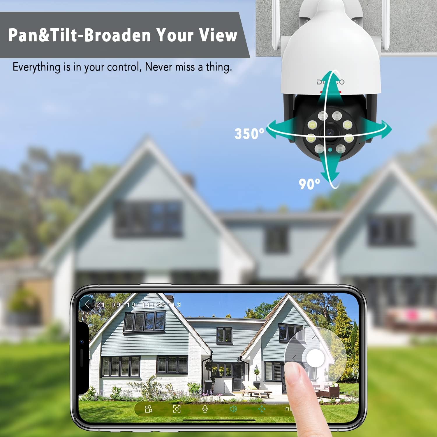 Security Camera Outdoor/Home, DEKCO WiFi Outdoor Security Cameras Pan-Tilt 360° View, 1080P Dome Surveillance Cameras with Motion Detection and Siren