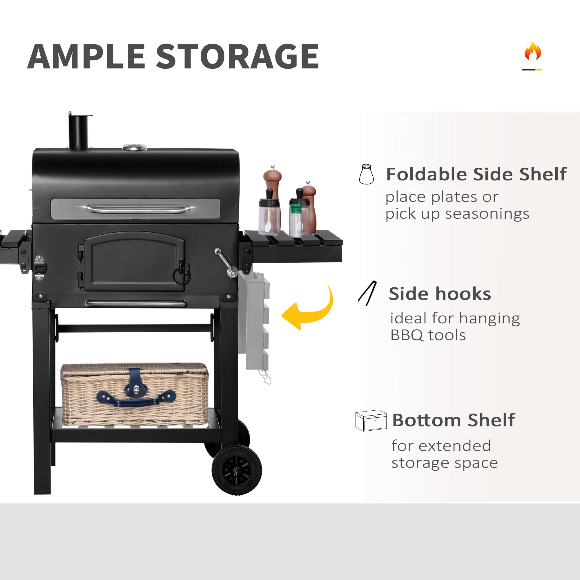 Outsunny Charcoal Grill, BBQ with Adjustable Charcoal Height, Black