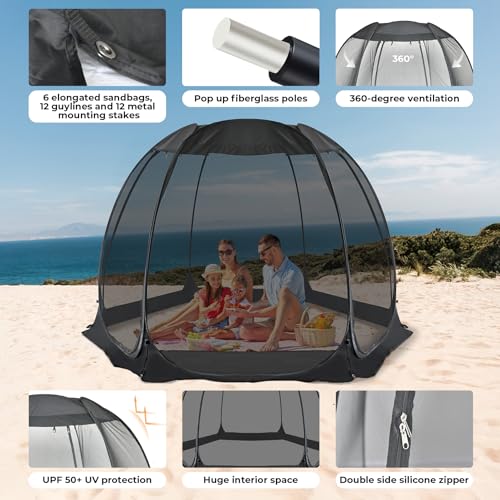 Alvantor Screen House Gazebo, 6-10-15 Person Pop Up Igloo Screened Canopy Tent with Mosquito Netting Sides