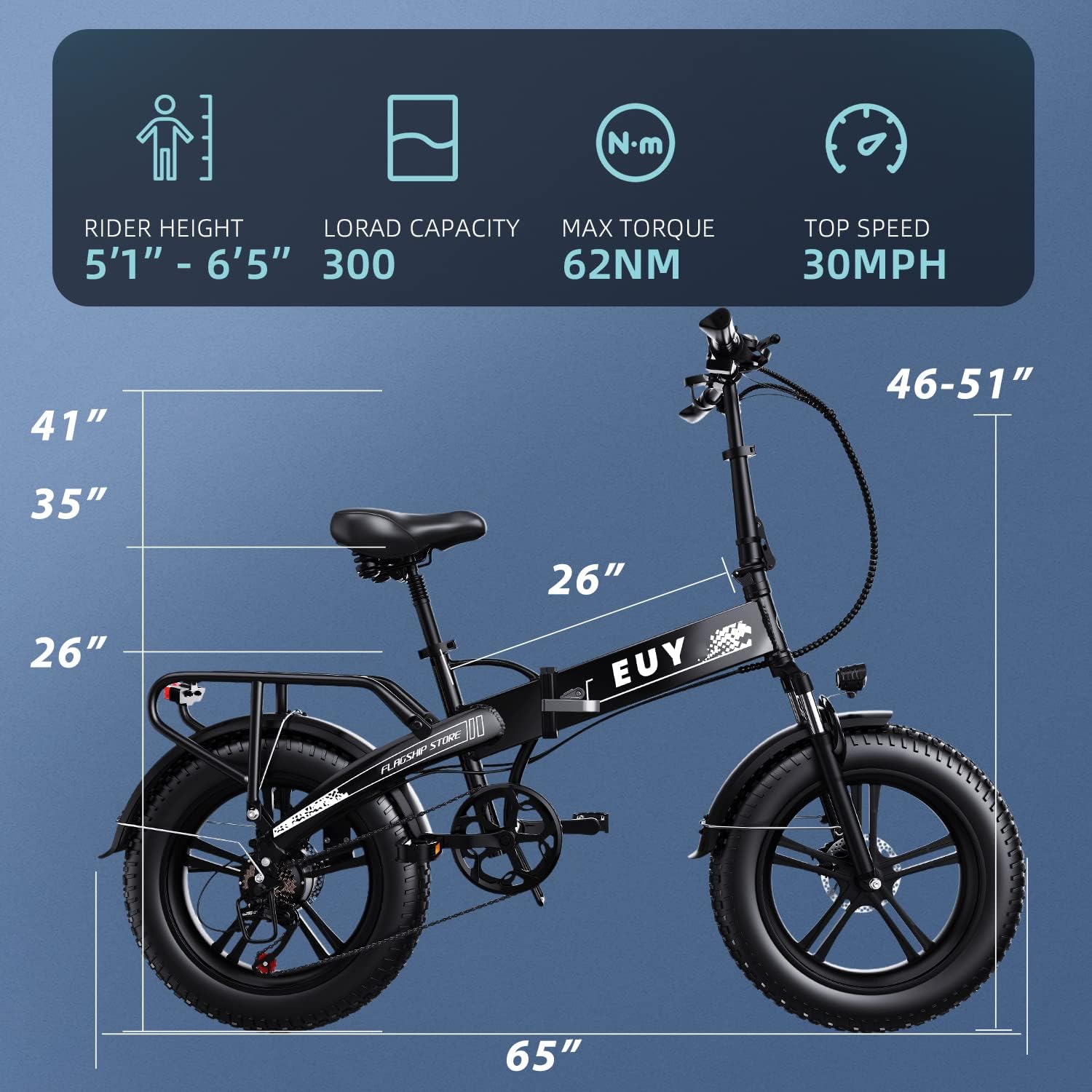 Folding Electric Bike for Adults,48V18Ah/12.8ah Removable Lithium Battery, 750W Motor 30MPH Electric Bicycle