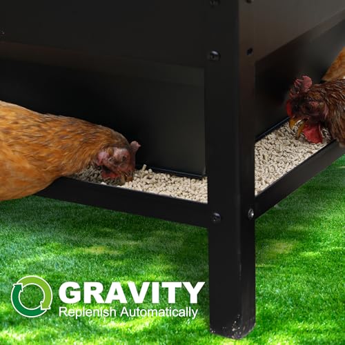 Solution4Patio All Metal Chicken Feeding Box 80 lbs Large Capacity Portable, Waterproof Lid, Hens and Roosters, No Waste Coop Poultry