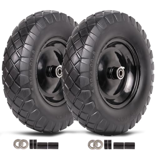 Wheelbarrow Tires 4.80/4.00-8 Flat Free-16"Universal Solid Wheels with 5/8" & 3/4" Bearings for Wheelbarrows/Hand Truck/Garden Trailers/Cart