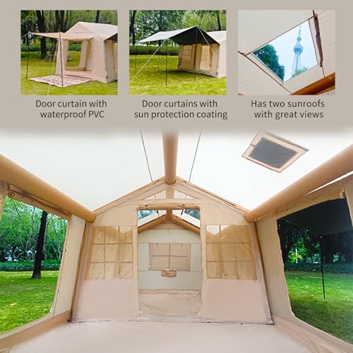 10-12 Person Large Inflatable Tent for Camping,Blow up Tents with Canopy,10 * 13ft Inflatable House Tent with Stove Jack