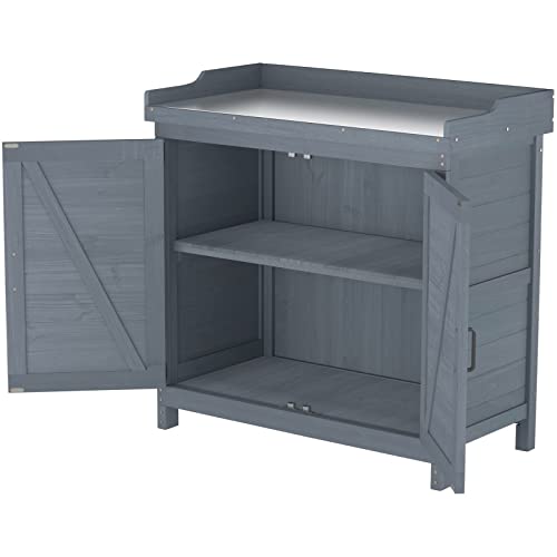 Outdoor Garden Patio Wooden Storage Cabinet Furniture Waterproof Tool Shed with Potting Benches Outdoor Work Station Table (Natural)