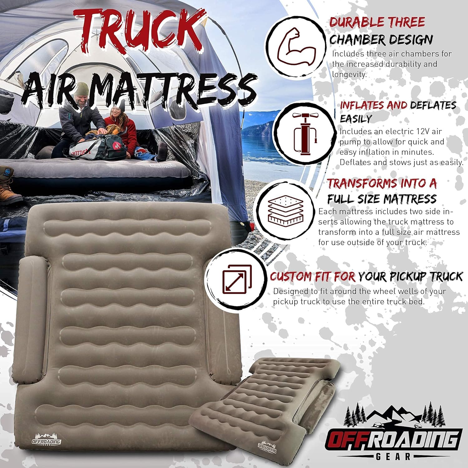Truck Bed Inflatable Air Mattress, 6 to 6.5 ft Box | Converts to Full Double | F150, Ram, Sierra, Silverado