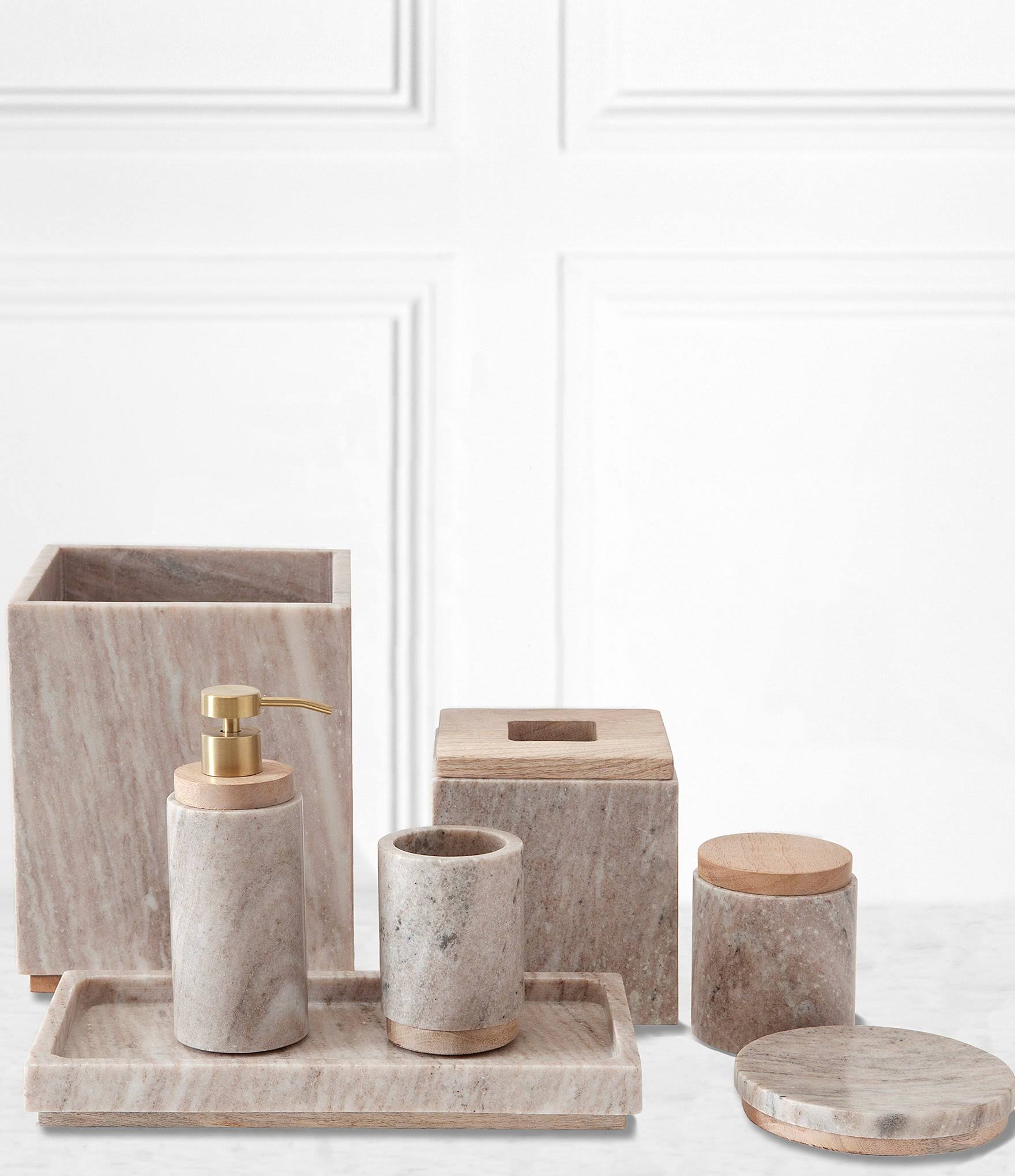 Kassatex San Marino Cotton Jar - Marble/Wood