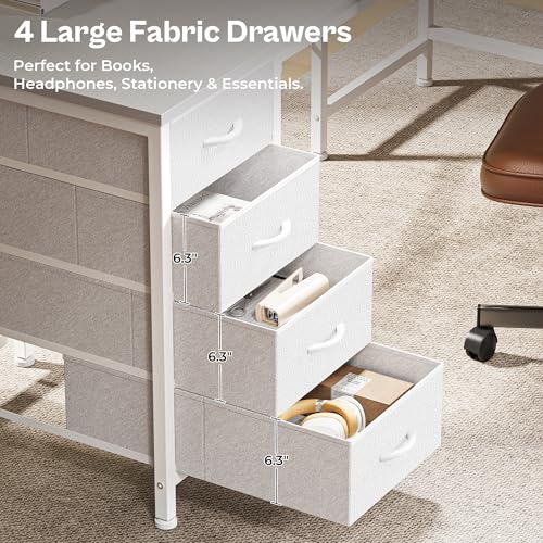 Huuger 63 Inch L Shaped Desk with Fabric Drawers, Reversible Computer Gaming Desk with Power Outlets and USB-C Port, Adjustable Side Storage Shelves