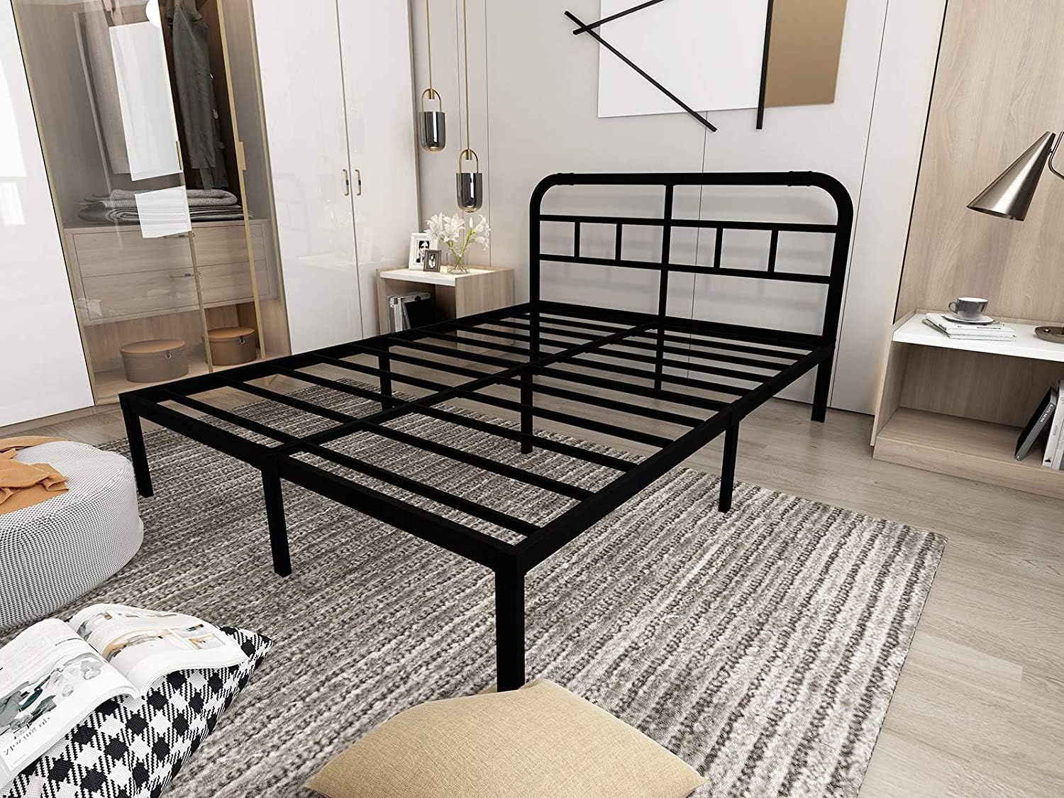 Metal Steel California King Bed Headboard with Rustic Farmhouse Style, Black