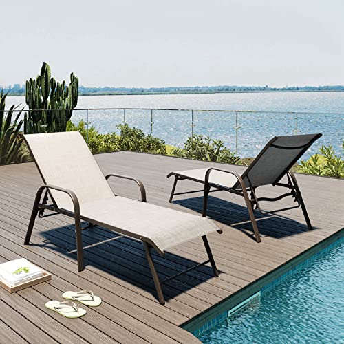 Pellebant Aluminum Pool Lounge Chairs Set of 2, Patio Chaise Lounge with Adjustable Backrest & Armrest, Pool Lounge Chairs Heavy Duty for Outside