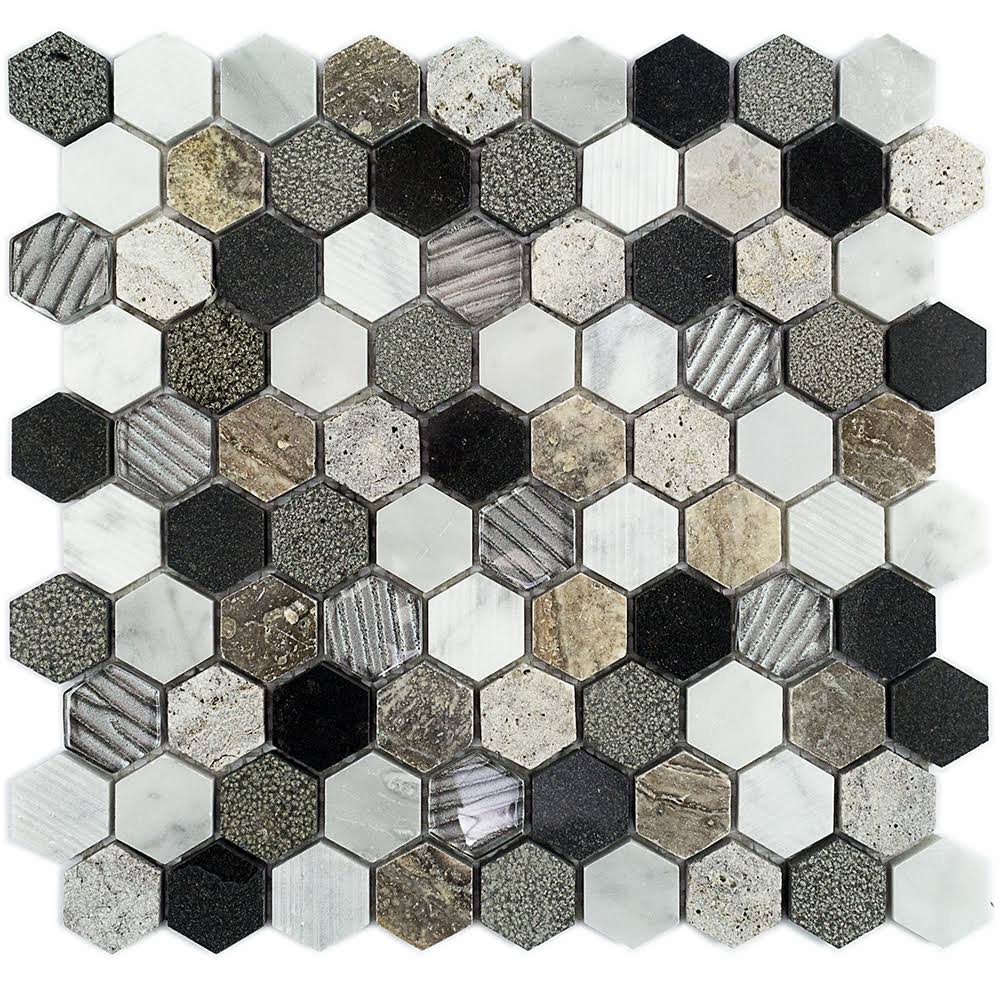 TileBar Esker Stratus Hexagon Marble u0026 Glass Tile, Backsplash and Wall