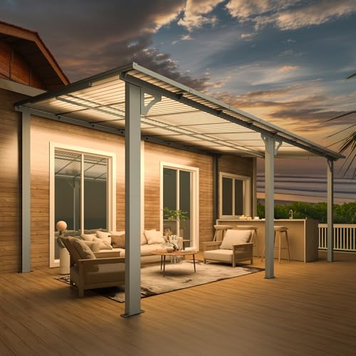 AECOJOY 10&rsquo; x 10&rsquo; Gazebo, Wall Mounted Gazebos Pergola on Clearance, Outdoor Patio Lean to Gazebo Awnings for Deck, Porch