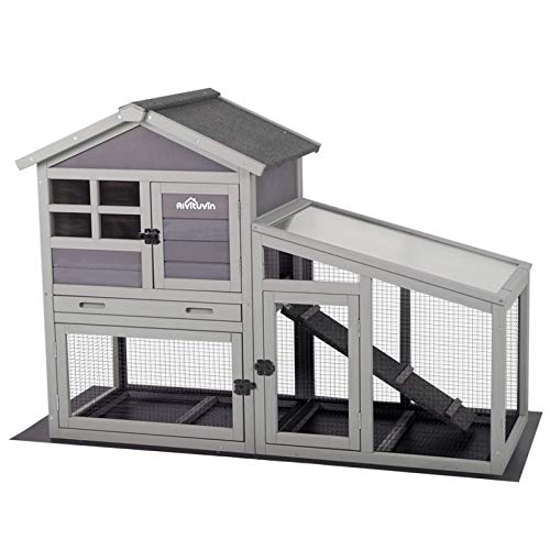 Aivituvin Rabbit Hutch 93.7" Large Rabbit Cage Indoor Outdoor Guinea Pig Cage Chicken Coop on Wheels Bunny Cage with 4 Deep No Leakage Pull Out Tray