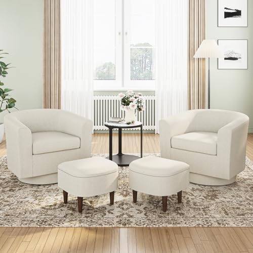 COLAMY Upholstered Swivel Barrel Accent Chair with Ottoman