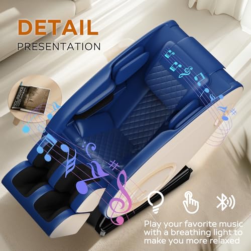 Massage Chair with Zero Gravity, Full Body Massage Chair Recliner with Airbags, Heating, Bluetooth Speaker, Foot Roller, Touch Screen, Gold