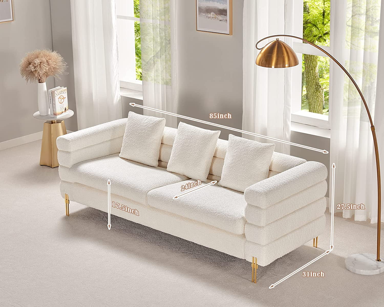 AMERLIFE Sofa, Oversized Sofa- 85 inch, 3 Seater Sofa Comfy Sofa for Living Room- White Deep Seat Sofa, Boucl&eacute; Couch