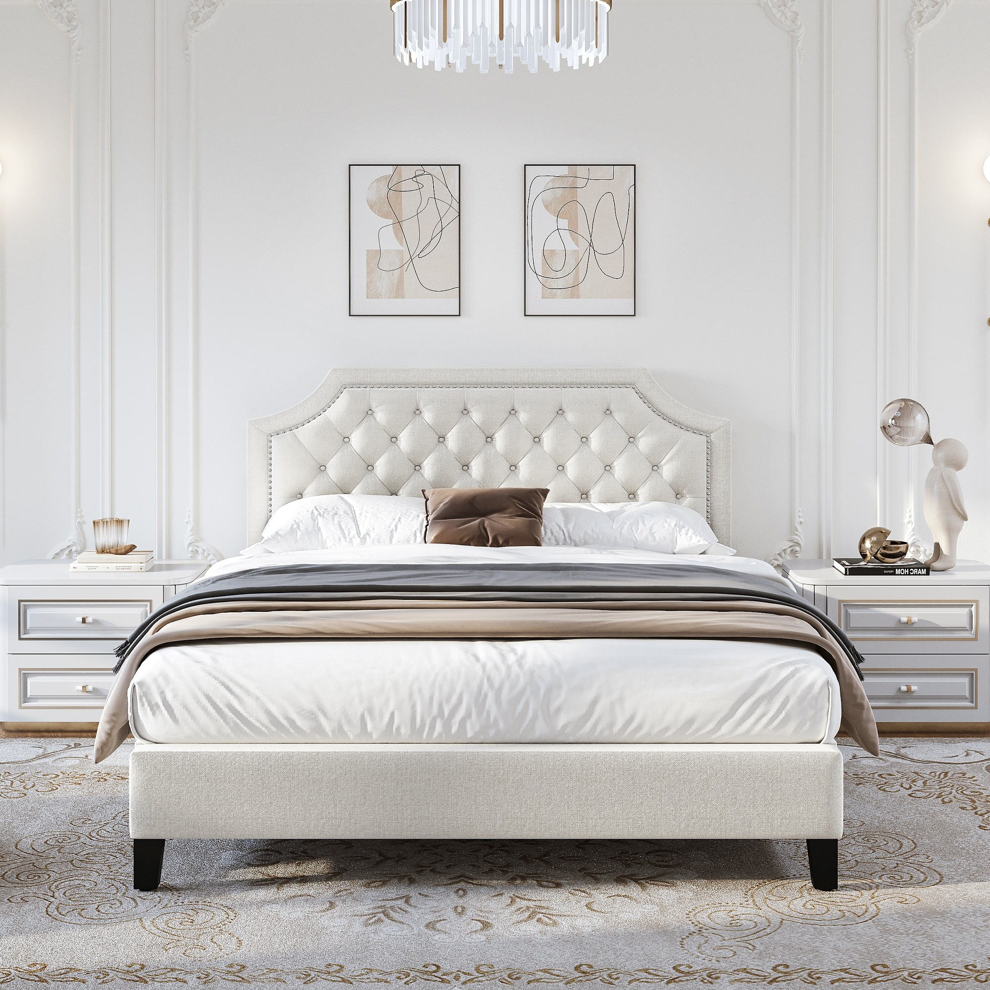 WedealFu Inc Moasis Upholstered Tufted Bed Frame with Adjustable Height Headboard (Full/Queen/King) Grey - Full