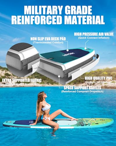 Highpi Inflatable Stand Up Paddle Board Premium SUP Accessories, Backpack, Wide Stance, Surf Control, Non-Slip Deck, Leash, Paddle and Pump