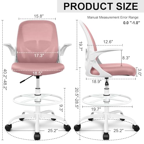 Primy Drafting Chair Tall Office Chair with Flip-up Armrests Executive Ergonomic Computer Standing Desk Chair with Lumbar Support and Adjustable