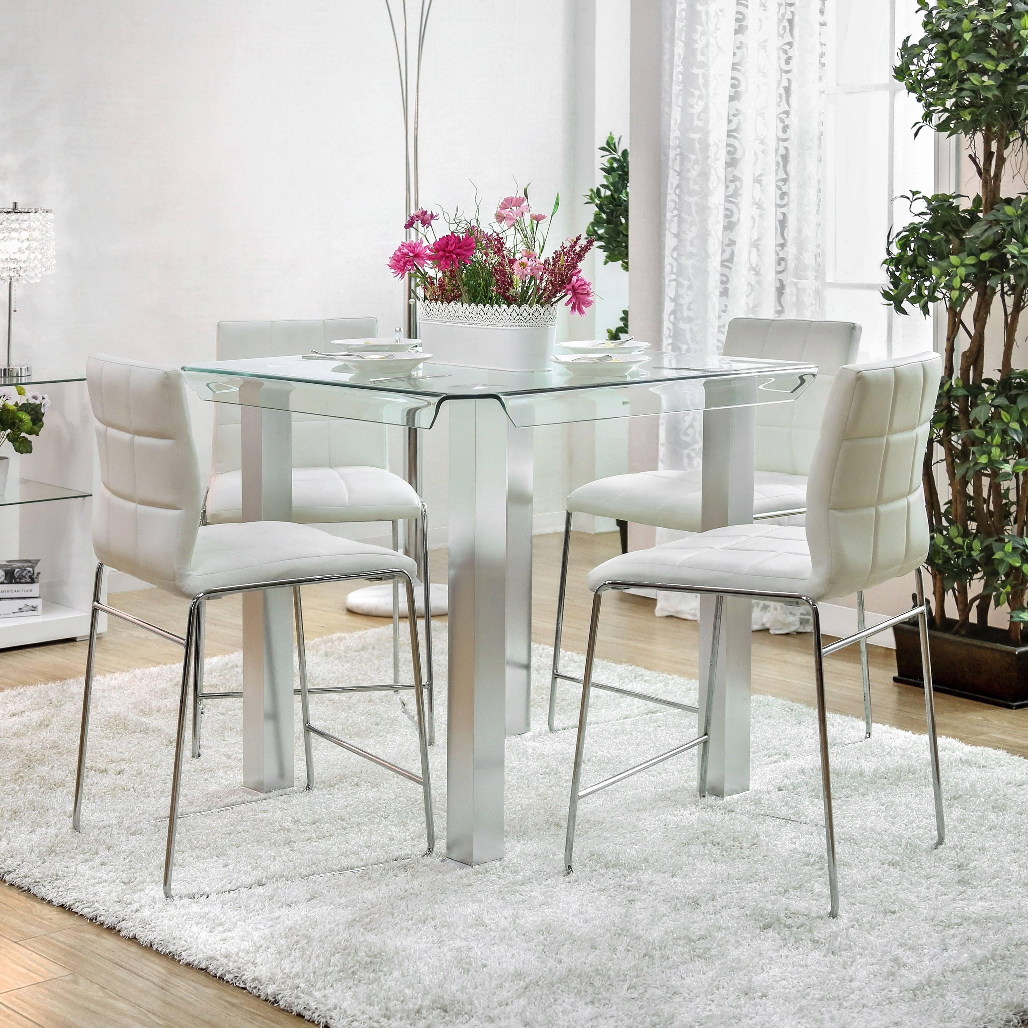 Furniture of America Ezreal Silver Glass Counter Height Dining Table