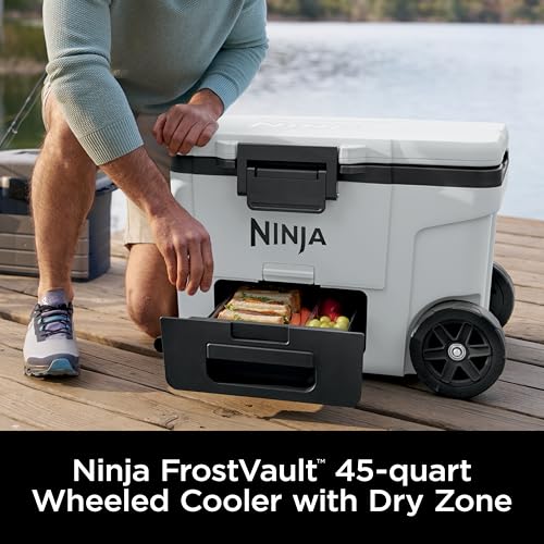 Ninja FrostVault 45qt Wheeled Cooler with Dry Zone, Integrated Fridge-Temp Dry Storage Drawer, Premium Heavy-Duty Insulated Cooler
