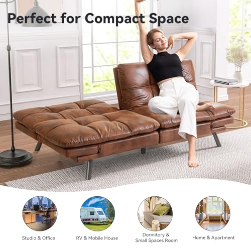 71" Convertible Futon Sofa,Faux Leather Futon Couch Bed,Sleeper Sofa Bed,Memory Foam Modern Folding Small Loveseat for Living Room,Office,Apartment