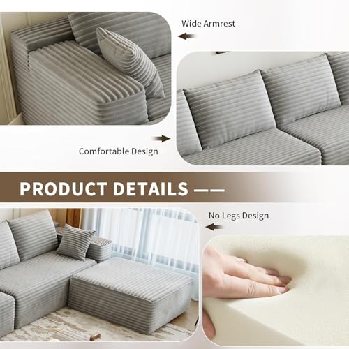 107.5" Cloud Modular Sectional Sofa with 1 Ottoman,Modern Minimalist Upholstered Couches, Comfort U Shaped Sofa for Living Room