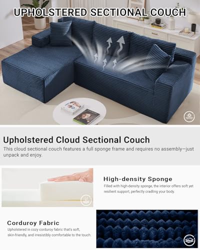 105 Inch Cloud Sectional Couch,Modern Modular Sectional Sofa with Deep Seat,Corduroy Boneless Couches with L-Shape Chaise for Living Room Bedroom