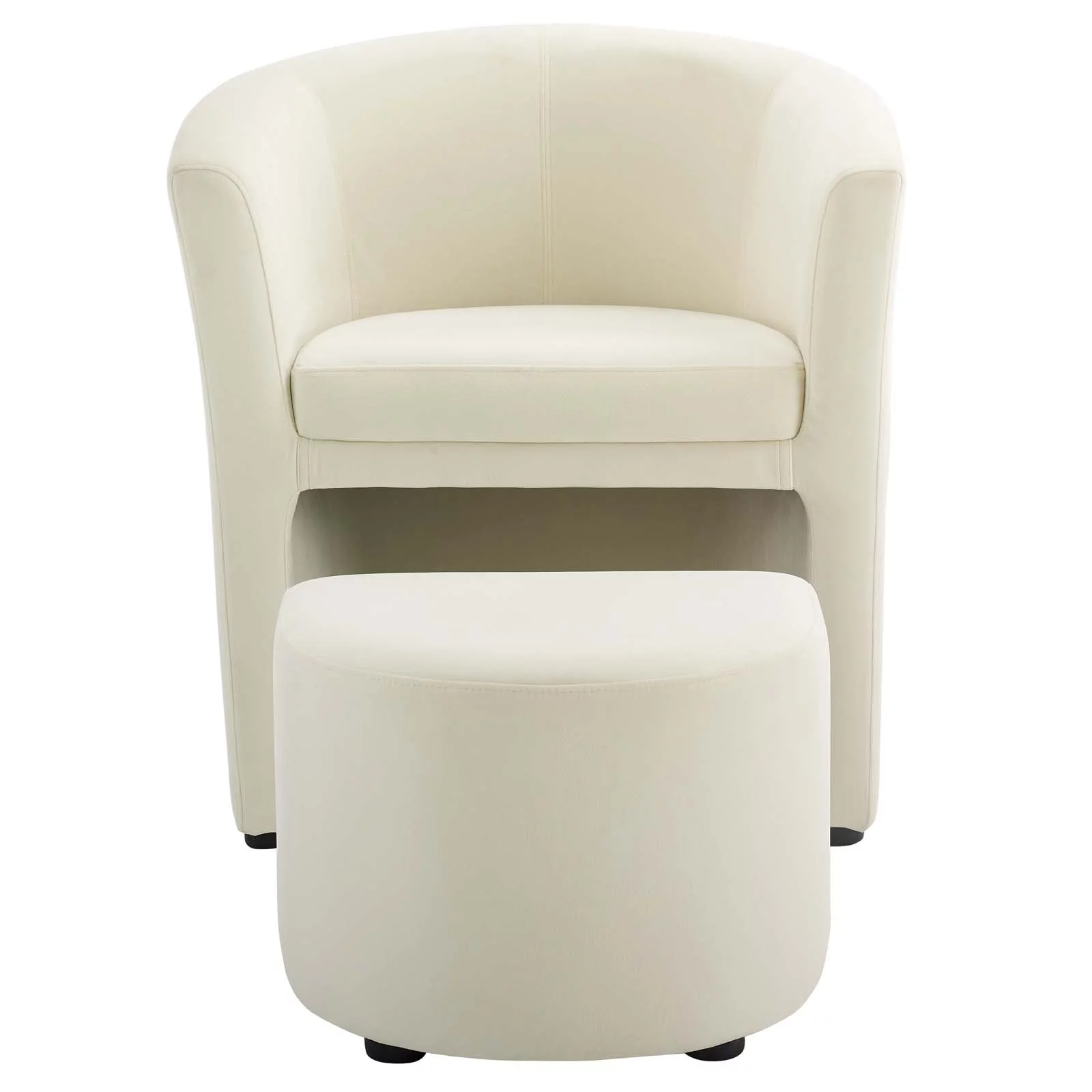 Contemporary Modern Urban Designer Living Room Lounge Club Lobby Armchair Accent Chair and Ottoman, Velvet Fabric, Ivory White