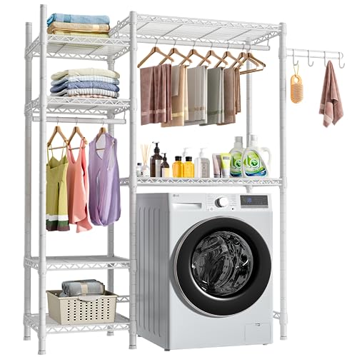 Ulif U7 Over The Washer and Dryer Storage, Laundry Room Heavy-Duty Space Saver with 6 Shelves and 2 Hanger Rods