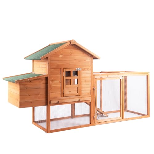 GOJOOASIS 80" Chicken Coop for 2-4 Chickens Outdoor Wooden Hen House Poultry Pet Hutch for Backyard w/Run Cage & Nesting Box(A)
