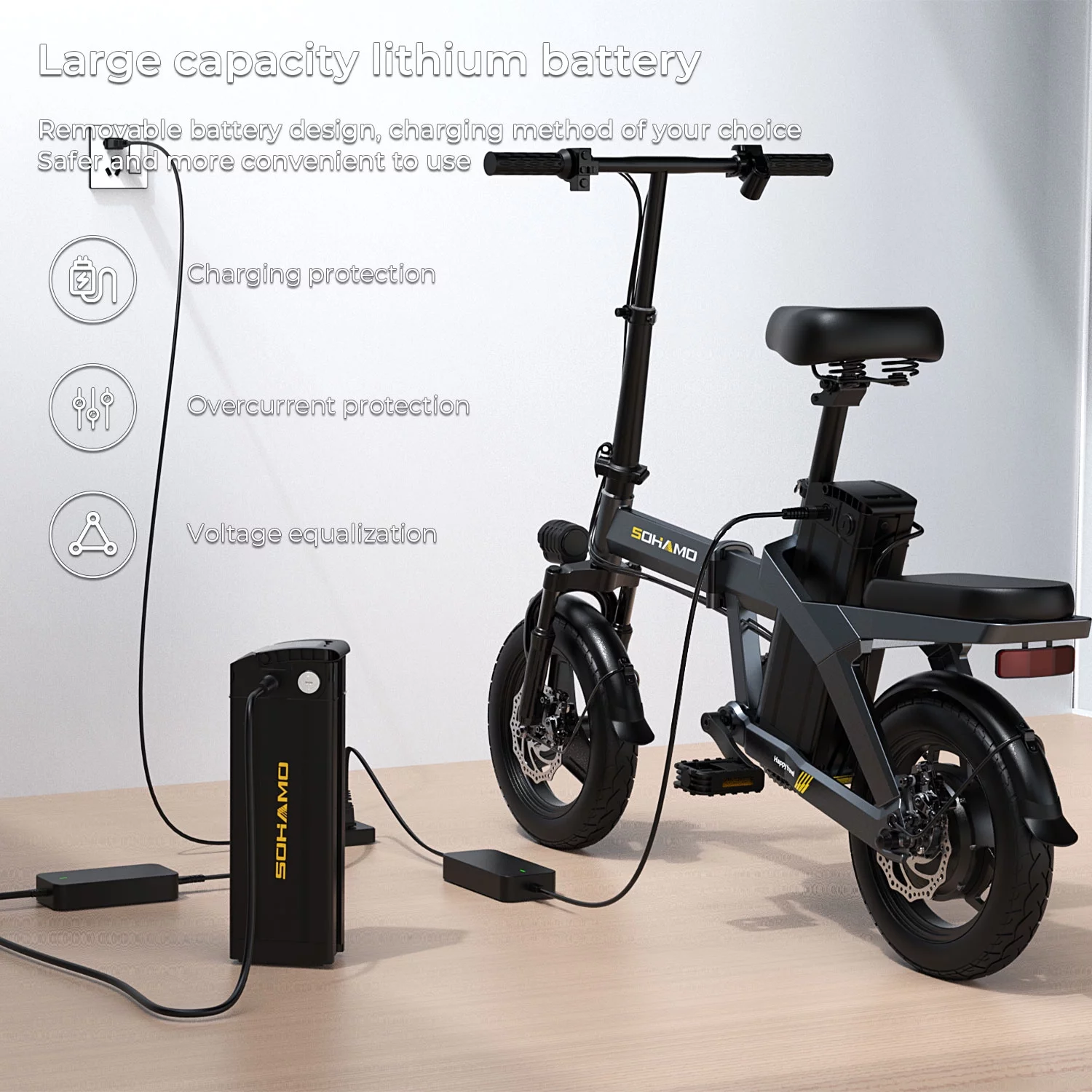 SOHAMO Electric Bike 400W Folding Ebike,48V 12Ah Removable Battery Electric Foldable Pedal Assist E Bike,19.9MPH Mini Bicycle for Teenager and Adults