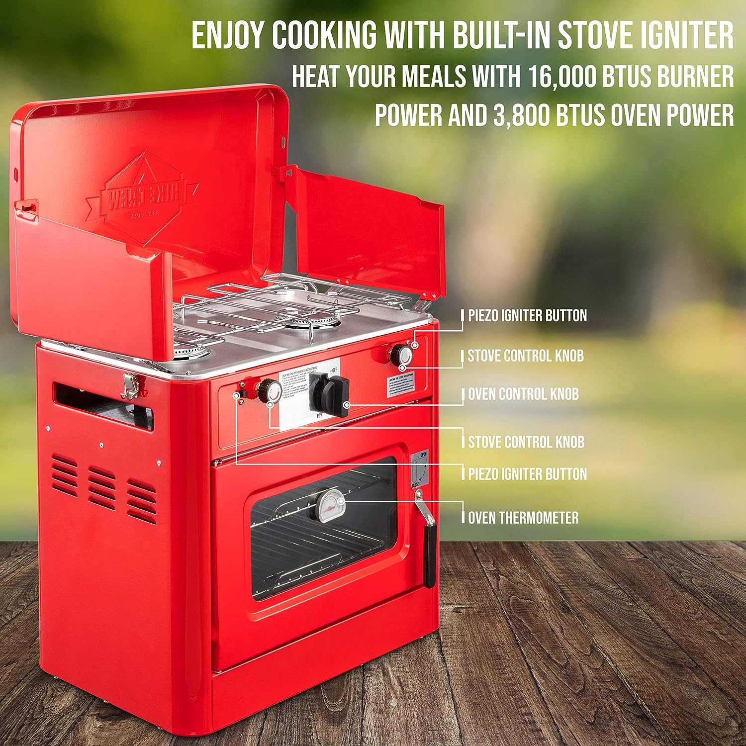 Hike Crew Outdoor Gas Camping Oven w/Carry Bag | 2-in-1 Portable Propane-Powered Stovetop & Oven w/ 2-Burner Cooktop Range, Auto Ignition