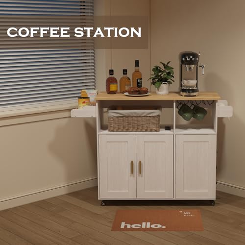 Rolling Mobile Kitchen Island Cart with Desktop Drop Leaf Countertop, Island Table Storage with 5 Wheels