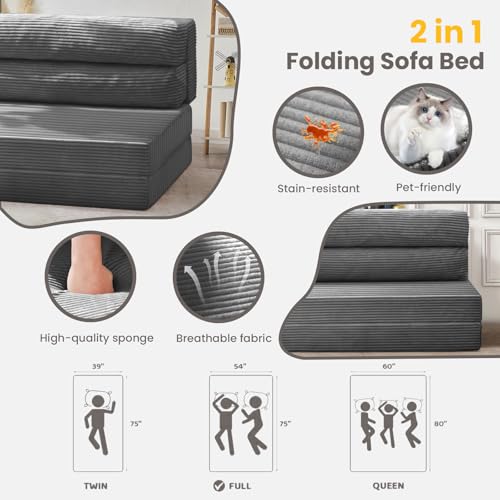 Folding Sofa Bed, Convertible Sleeper Chair with Pilow Foldable Matress