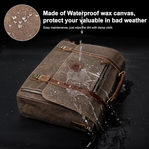 Laptop Messenger bag for Mens 15.6 Inch, Waterproof Vintage Genuine Leather Mens Briefcase shoulder bag 16 Storage Pockets