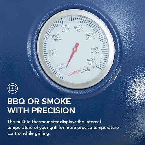 Sunjoy Charcoal Grill 20-Inch Kamado Grill with Pizza Stone, Ultimate Outdoor BBQ Egg Grill and Smoker with Wheels, Navy