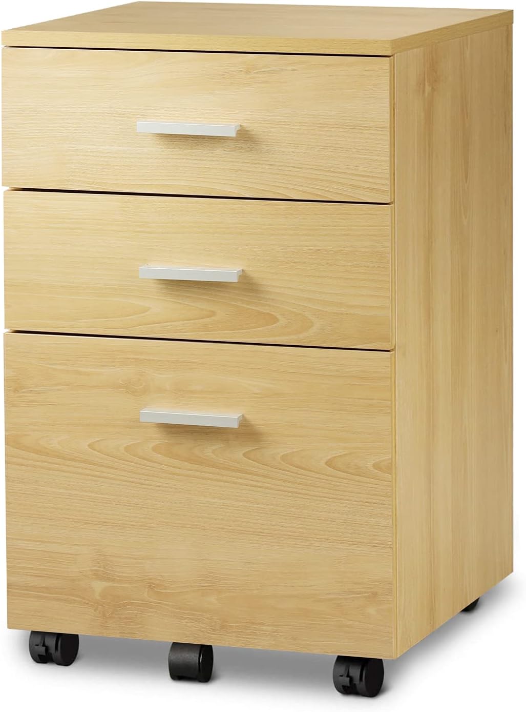 DEVAISE 3 Drawer Wood Mobile File Cabinet, Rolling Filing Cabinet for Letter/A4 Size, Black