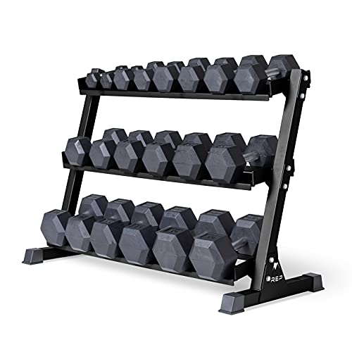 Rep Rubber Hex Dumbbell Sets with Racks. 5-50, 5-75, or 5-100 LB Sets available with Black