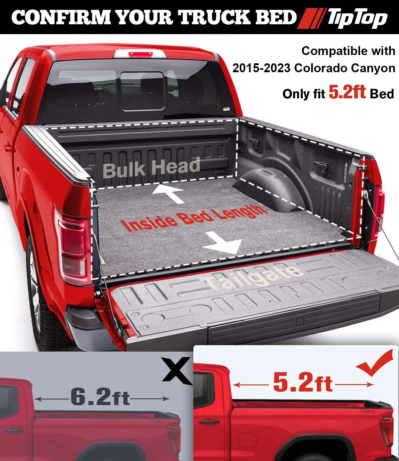 TIPTOP Tri-Fold Hard Tonneau Cover Truck Bed FRP On Top For 2015-2023 Colorado / Canyon 5.2ft Bed (61.7") | TPM3 |