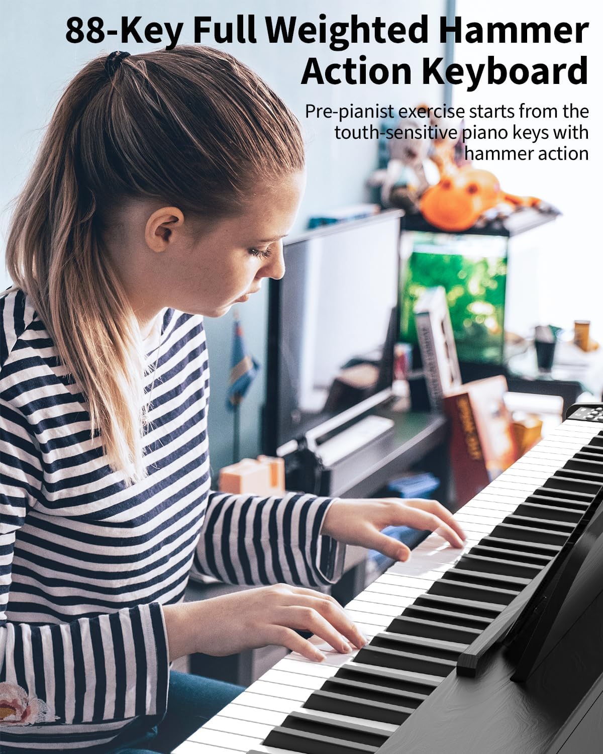 88 Key Digital Piano Keyboard,88 Key Full Size Weighted Hammer Action Electric Keyboard Piano with 200 Rhythms,200 Tones, Triple Pedal,Music Stand