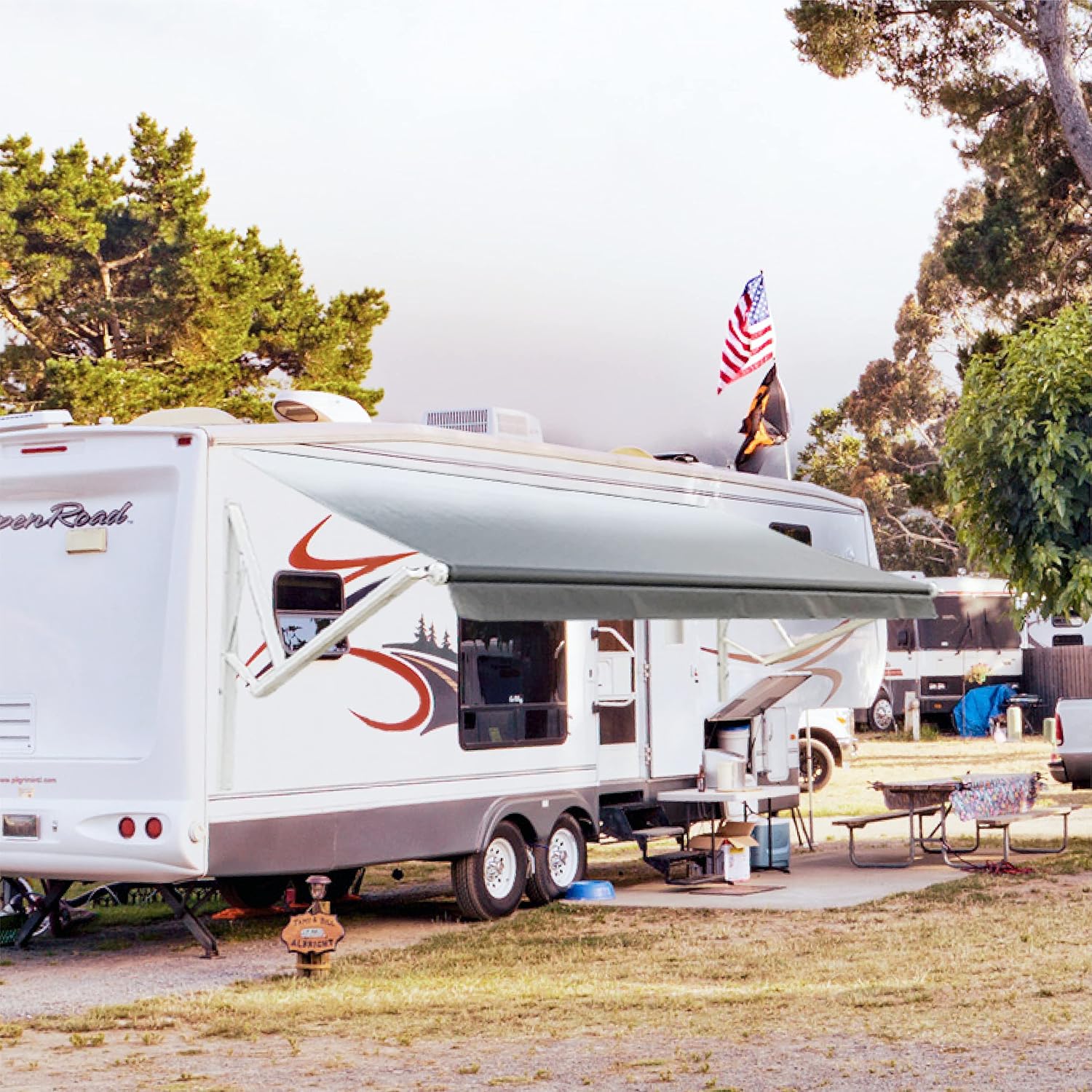 Awnlux White Motorized Modular Retractable RV Awning Full Set Assemblies for RV, 5th Wheel, Travel Trailers, Toy Haulers, and Motorhome
