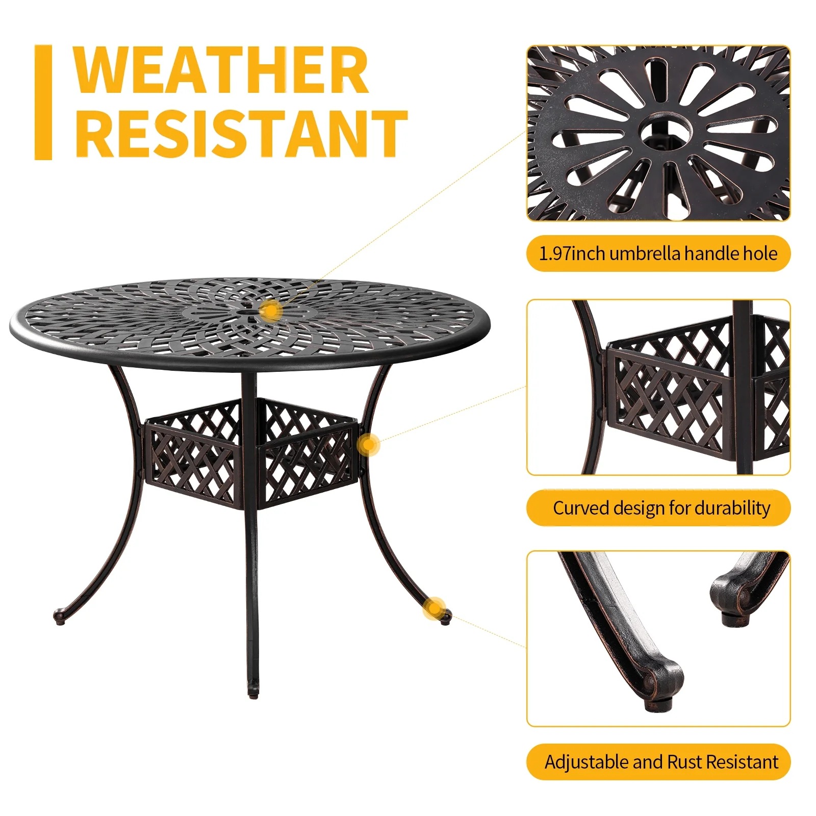 Withniture 5 Piece Patio Dining Sets Outdoor Bistro Table and Chairs Set with Umbrella Hole for Garden Bronze