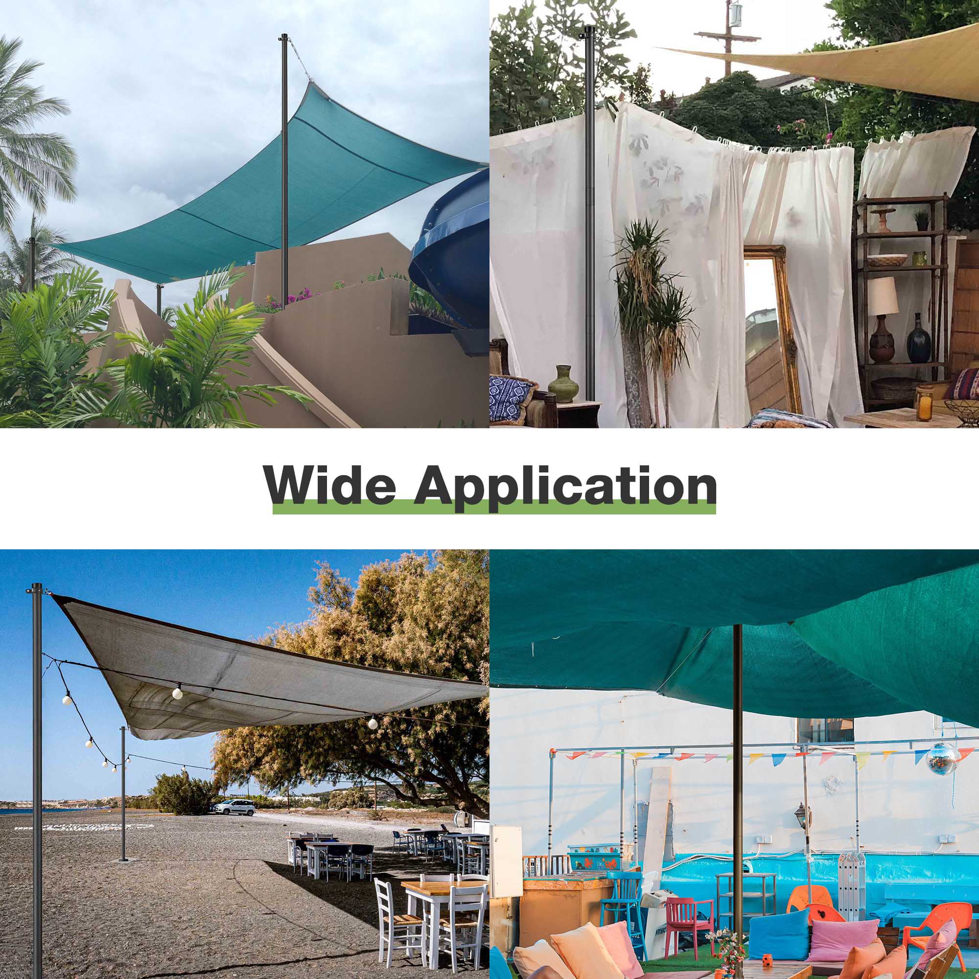 Yescom 10Ft Shade Sail Pole Post Canopy Awning Deck Patio Backyard with Pole Bracket Clamp Powder Patio Outdoor Black