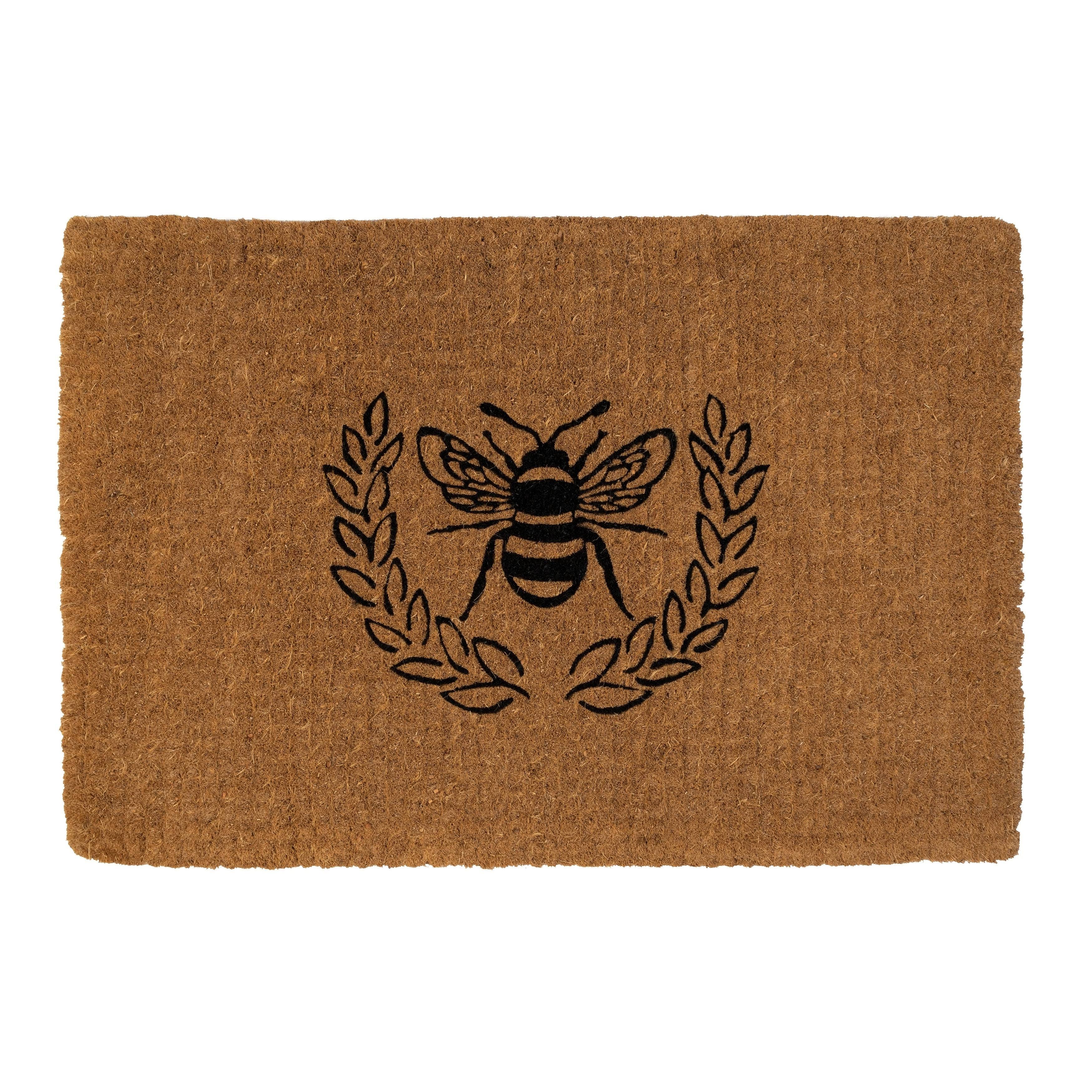Entryways Basics 2292F 18 x 30 in. Queen Bee Extra - Thick Handwoven Coconut Fiber Doormat Natural Coir u0026 Black