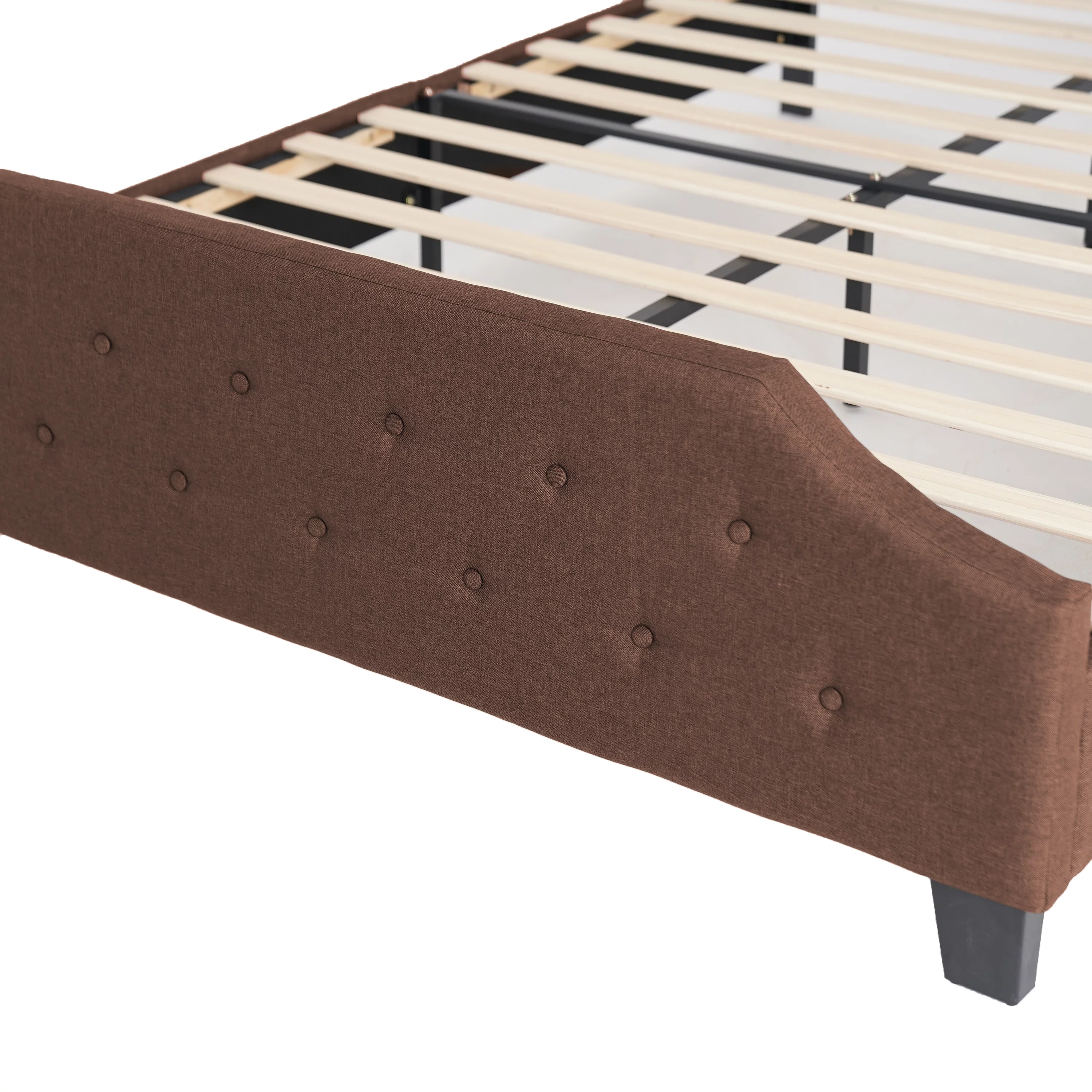 Upholstered Tufted Platform Bed Frame with Bonus Base Wooden Slat System, Queen, Brown